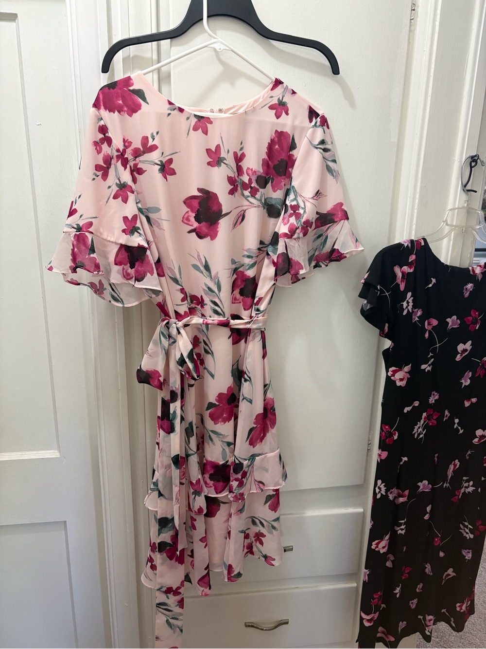 Ralph Lauren Pink Floral Ruffle Midi Dress